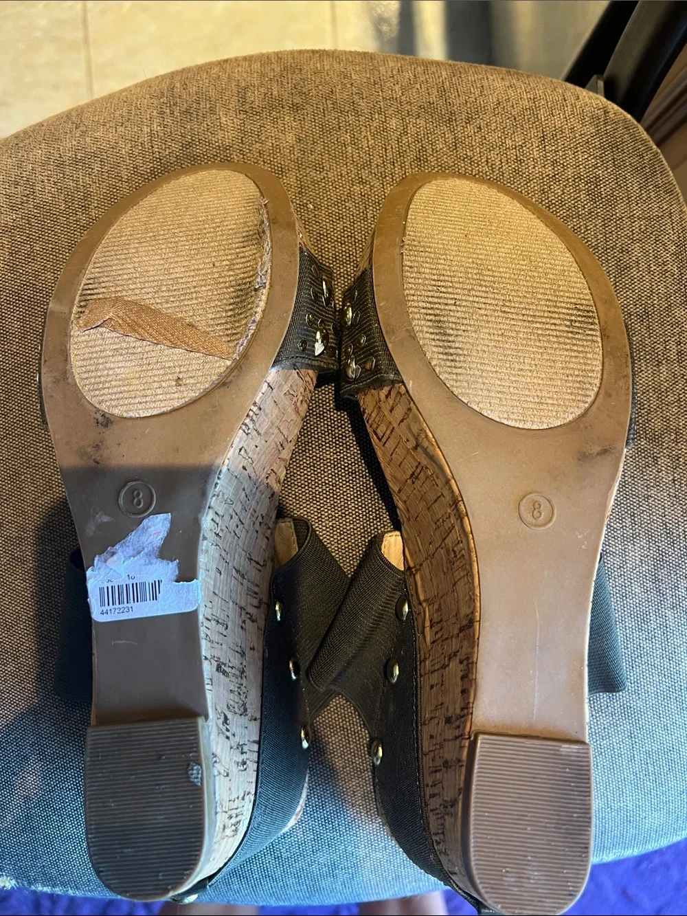 Women’s Olive Green Cork Slide Sandals with Stud Detail - Picture 7 of 7